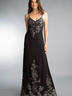 D9707L Spaghetti Strap Evening Dress - Black Silver